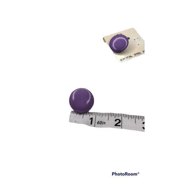 Vintage Purple Button Earrings Circle Round 80s 90s Statement Jewelry - Picture 3 of 3